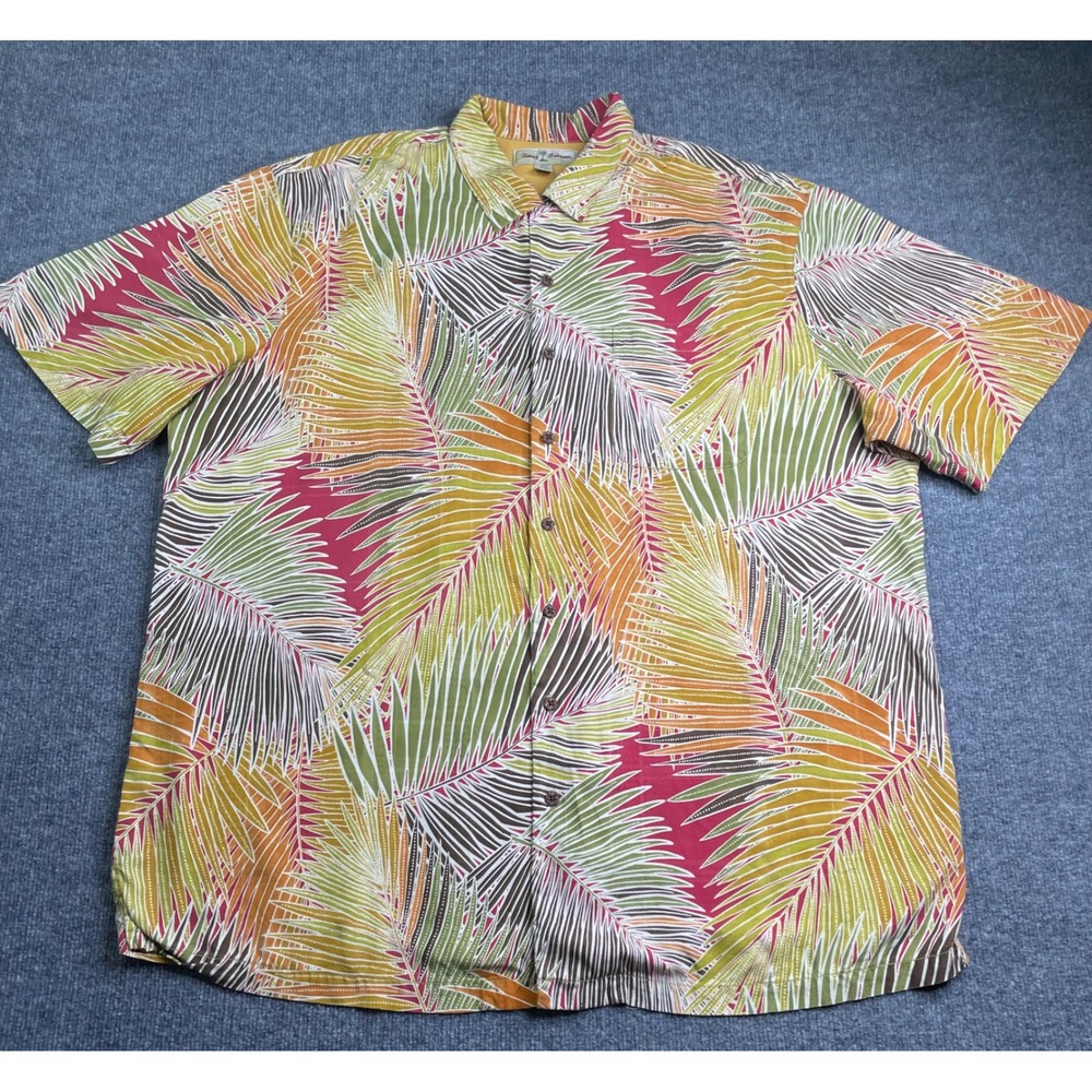 Tommy Bahama Button Down Mens 2XT Multicolor Silk Palm Leaf Camp Shirt